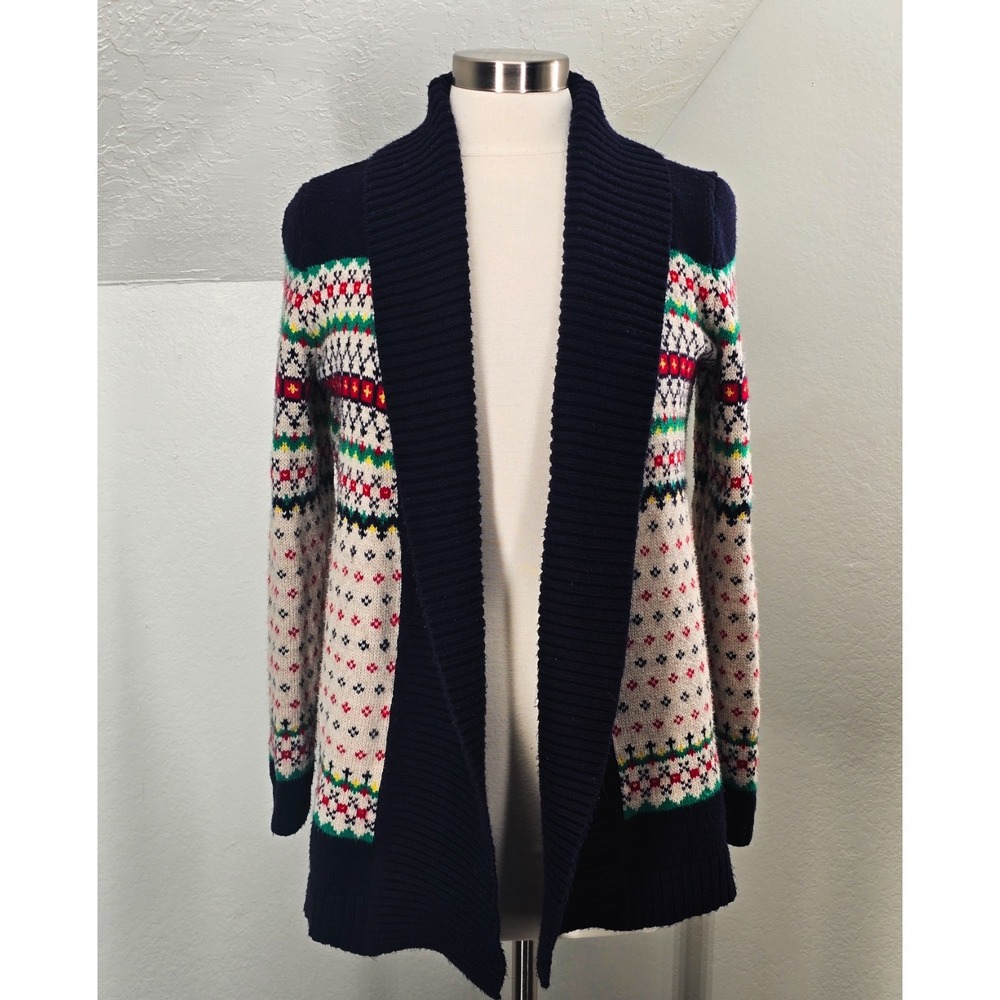 Talbots Sz Small Fair Isle Cardigan Open Front Shawl Collar Cozy Colorful Ski